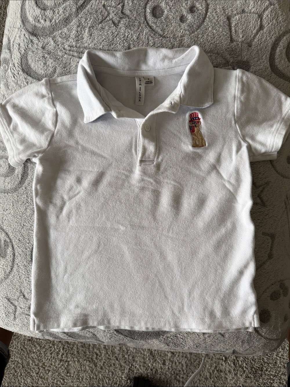 Janie and Jack White Polo with Patriotic Bear Embroidery